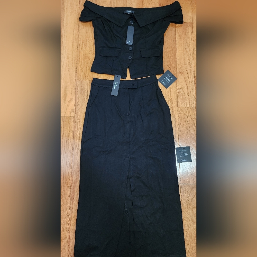 Enticingly Chic Black Off-the Shoulder Two- Piece Midi Dress